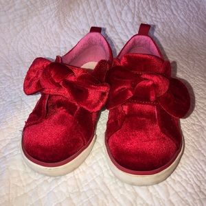 Red Velvet Velcro Bow Shoes